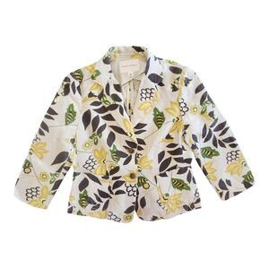 Y2K NWOT Banana Republic Womens Linen Floral Blazer Lined Jacket Size 10 Pockets